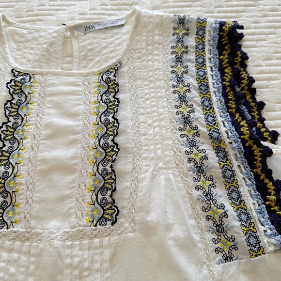 Zara Sleeveless Embroidered Top Boho Crochet Detail White Size Small - Picture 7 of 7